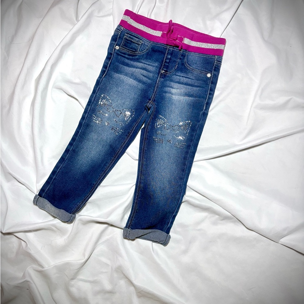 Stylish Blue Denim Kids Jeans with Pink Waistband